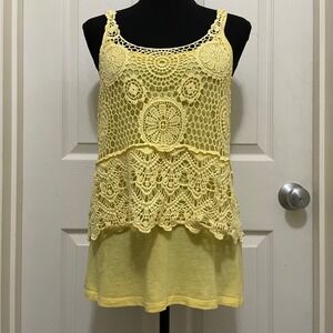 INC International Concepts Layered Tank Top Crochet Yellow Cottagecore Boho M
